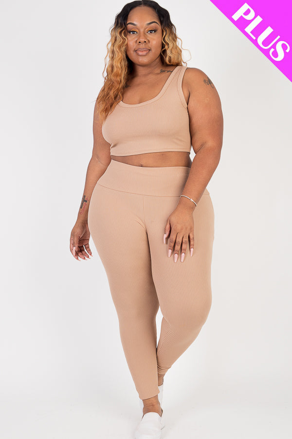 Crop Top and Leggings Set in Plus Size Ribbed Fabric