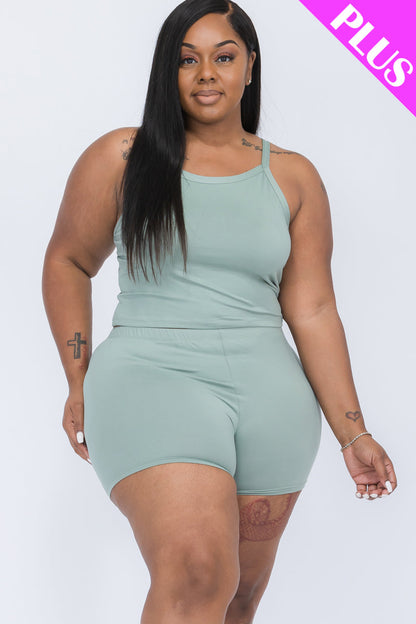 Split Back Cami Top & Shorts Set for Plus Sizes