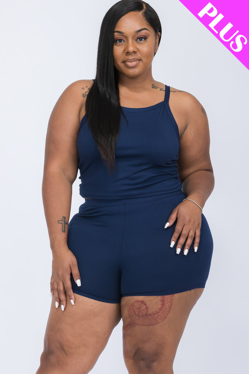 Split Back Cami Top & Shorts Set for Plus Sizes