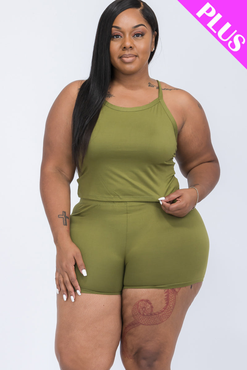 Split Back Cami Top & Shorts Set for Plus Sizes