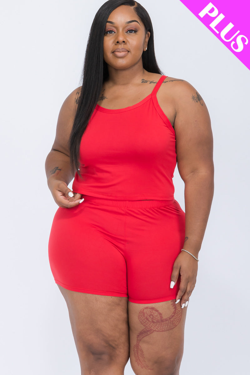 Split Back Cami Top & Shorts Set for Plus Sizes