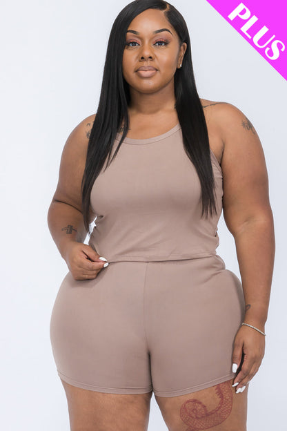 Split Back Cami Top & Shorts Set for Plus Sizes