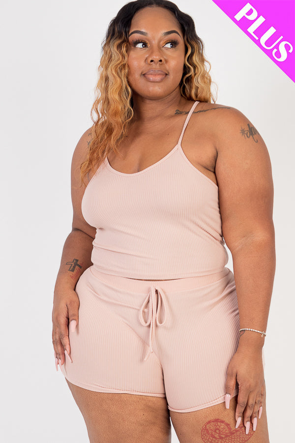 Crop Cami Top and Shorts Set in Plus Size Ribbed Fabric