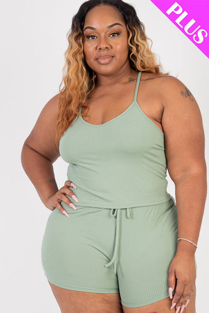 Crop Cami Top and Shorts Set in Plus Size Ribbed Fabric