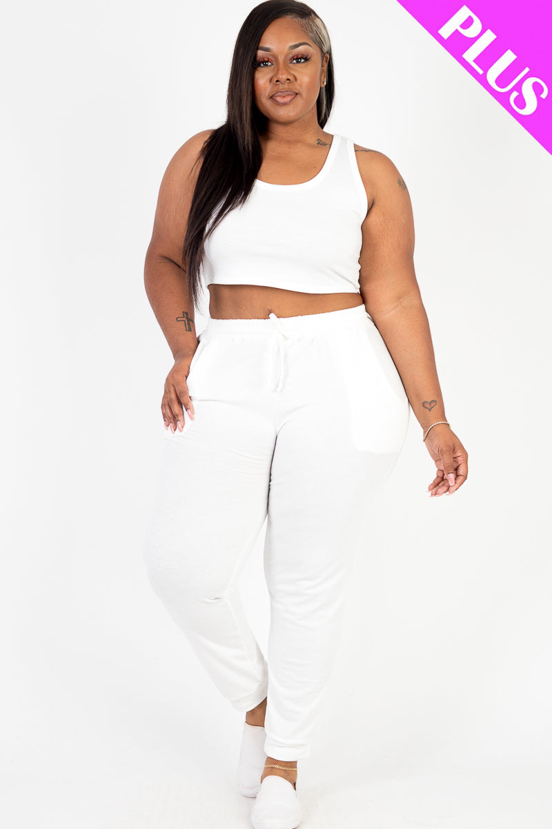 French Terry Crop Tank Top & Joggers Set in Plus Size