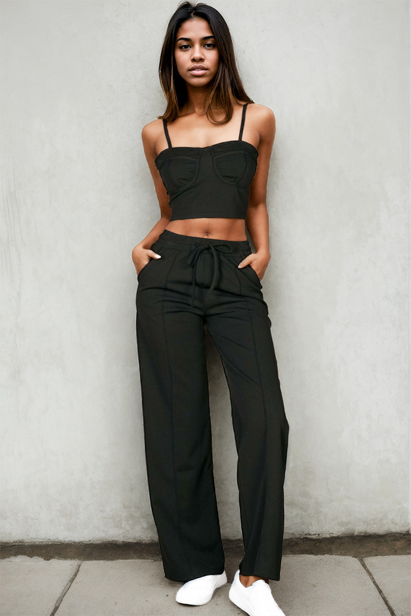 Bustier Crop Cami Top & Slant Pocket Straight-Leg Pants