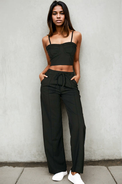 Bustier Crop Cami Top & Slant Pocket Straight-Leg Pants