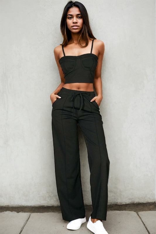 Bustier Crop Cami Top & Slant Pocket Straight-Leg Pants
