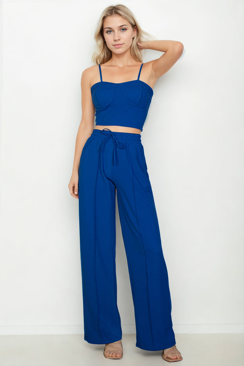 Bustier Crop Cami Top & Slant Pocket Straight-Leg Pants