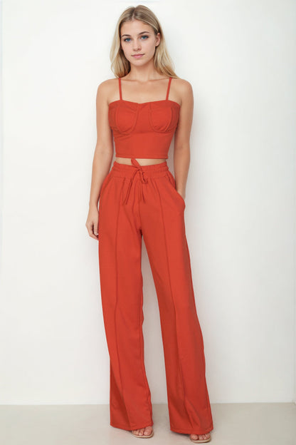Bustier Crop Cami Top & Slant Pocket Straight-Leg Pants