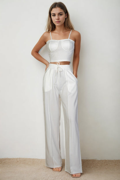 Bustier Crop Cami Top & Slant Pocket Straight-Leg Pants