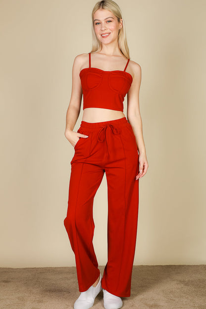 Bustier Crop Cami Top & Slant Pocket Straight-Leg Pants