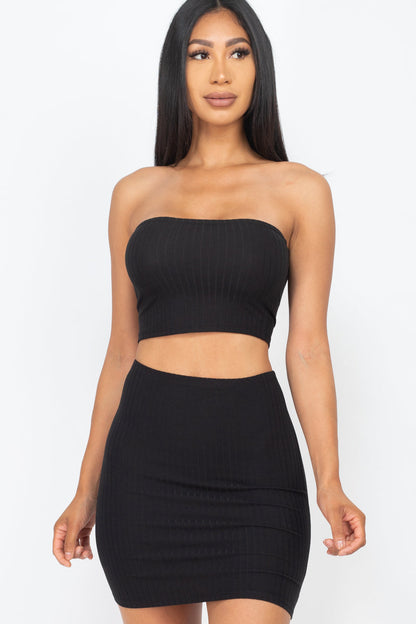 Ribbed Tube Top and Skirt Ensemble