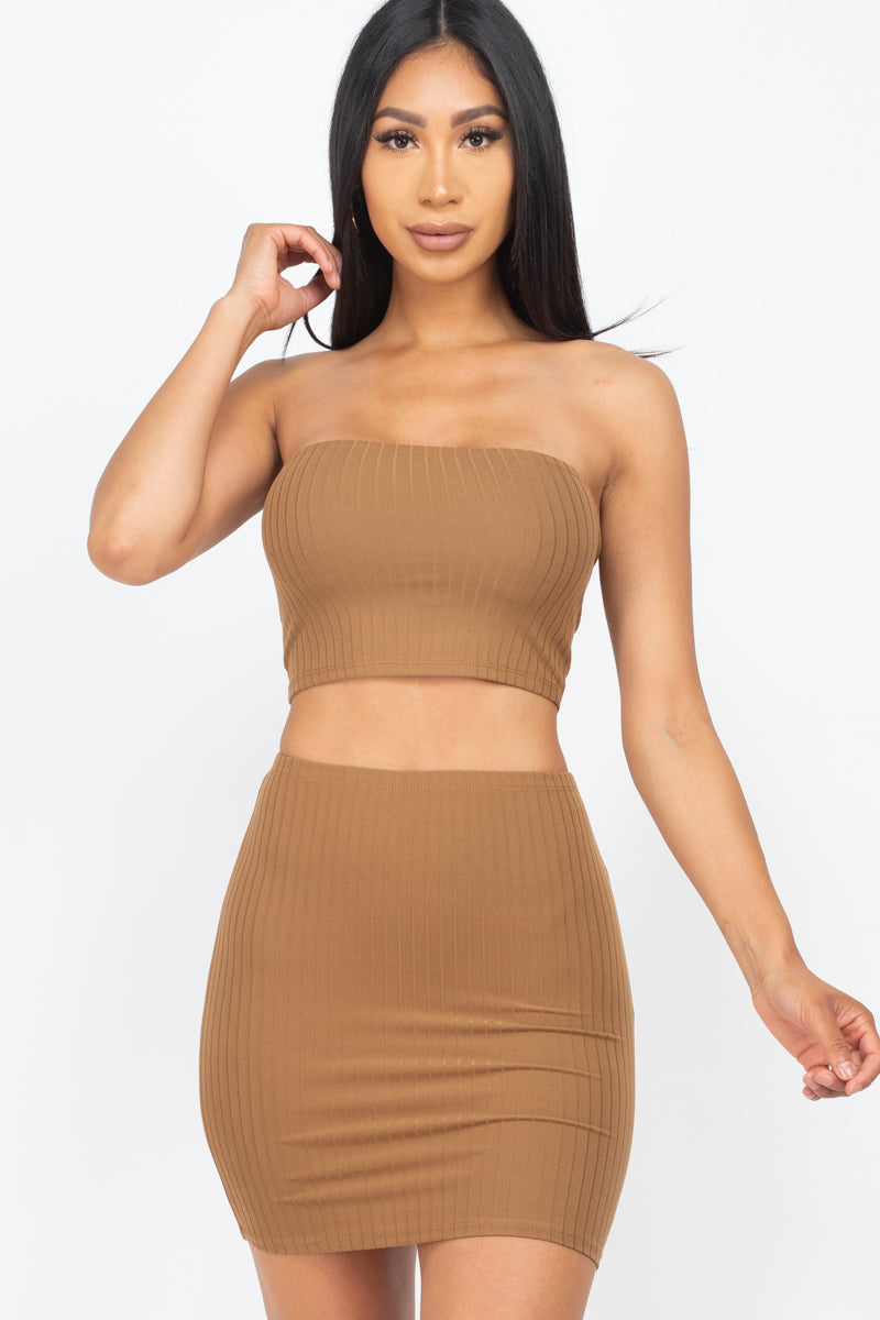 Ribbed Tube Top and Skirt Ensemble