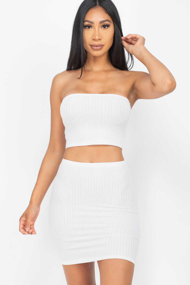 Ribbed Tube Top and Skirt Ensemble