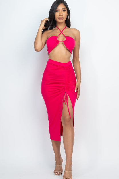 Halter Top and Adjustable Skirt Set with Crossed Straps