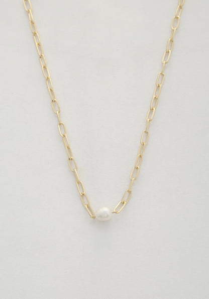 Pearl Bead Oval Link Necklace
