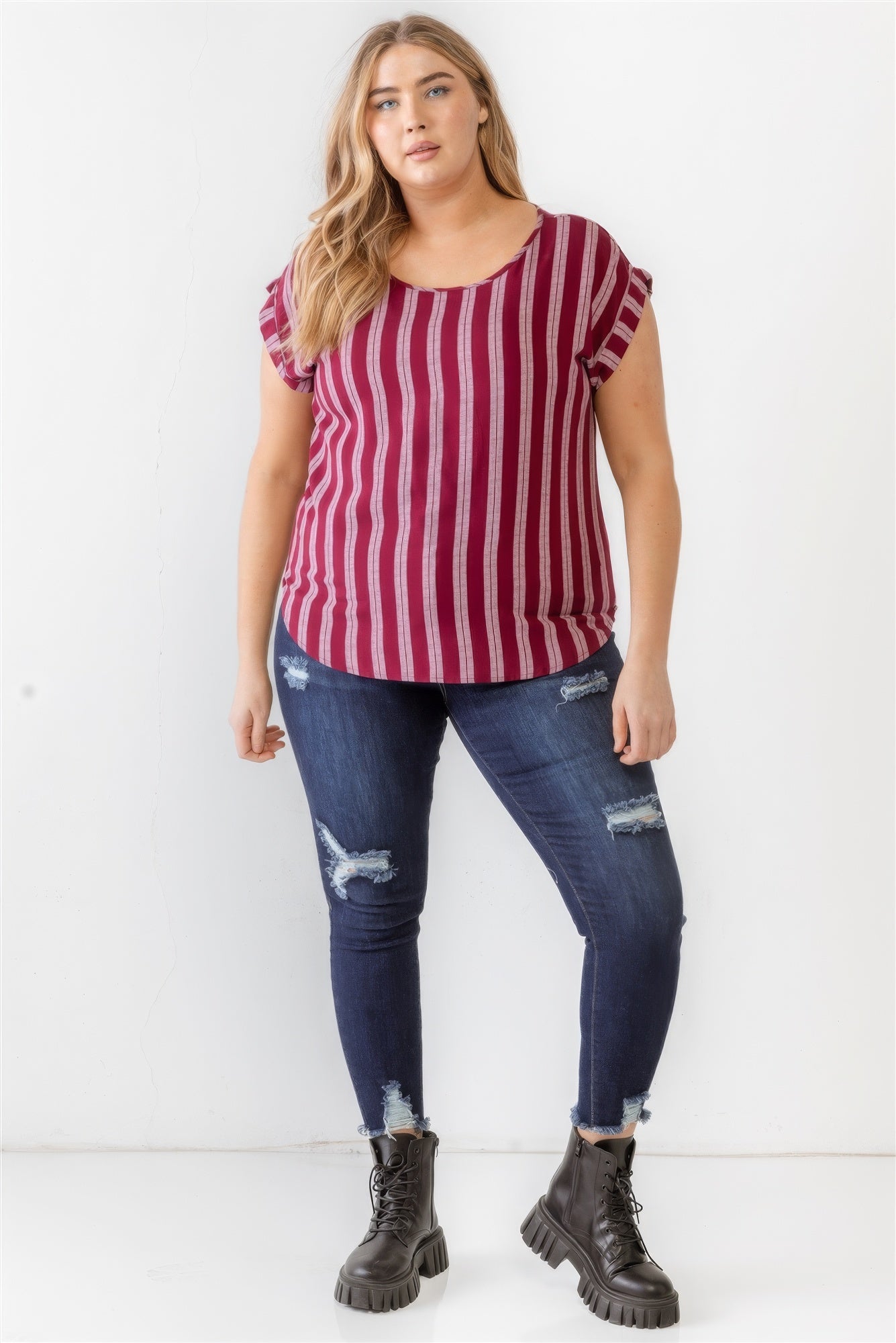 Plus Striped Short Sleeve Relax Top