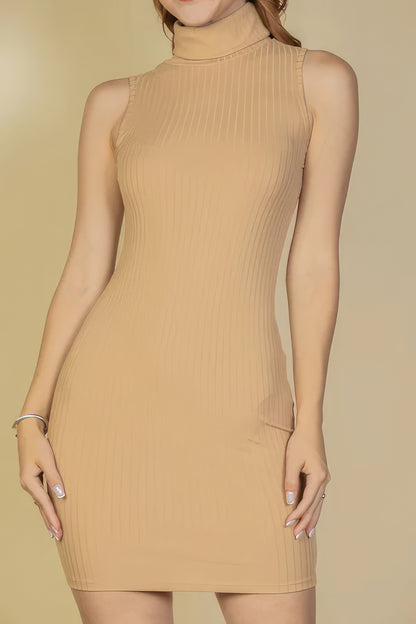 Ribbed Turtle Neck Sleeveless Bodycon Mini Dress