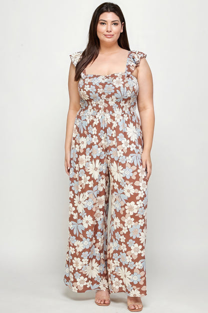 Floral Print Smocked Jumpsuit