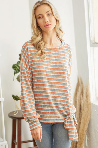 Striped Self Tie Longsleeve Top