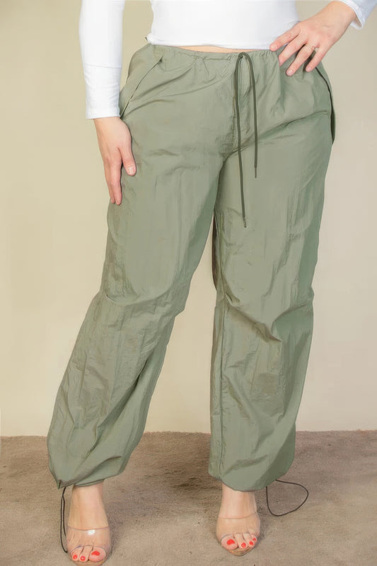 Plus Size Drawstring Waist Parachute Pants