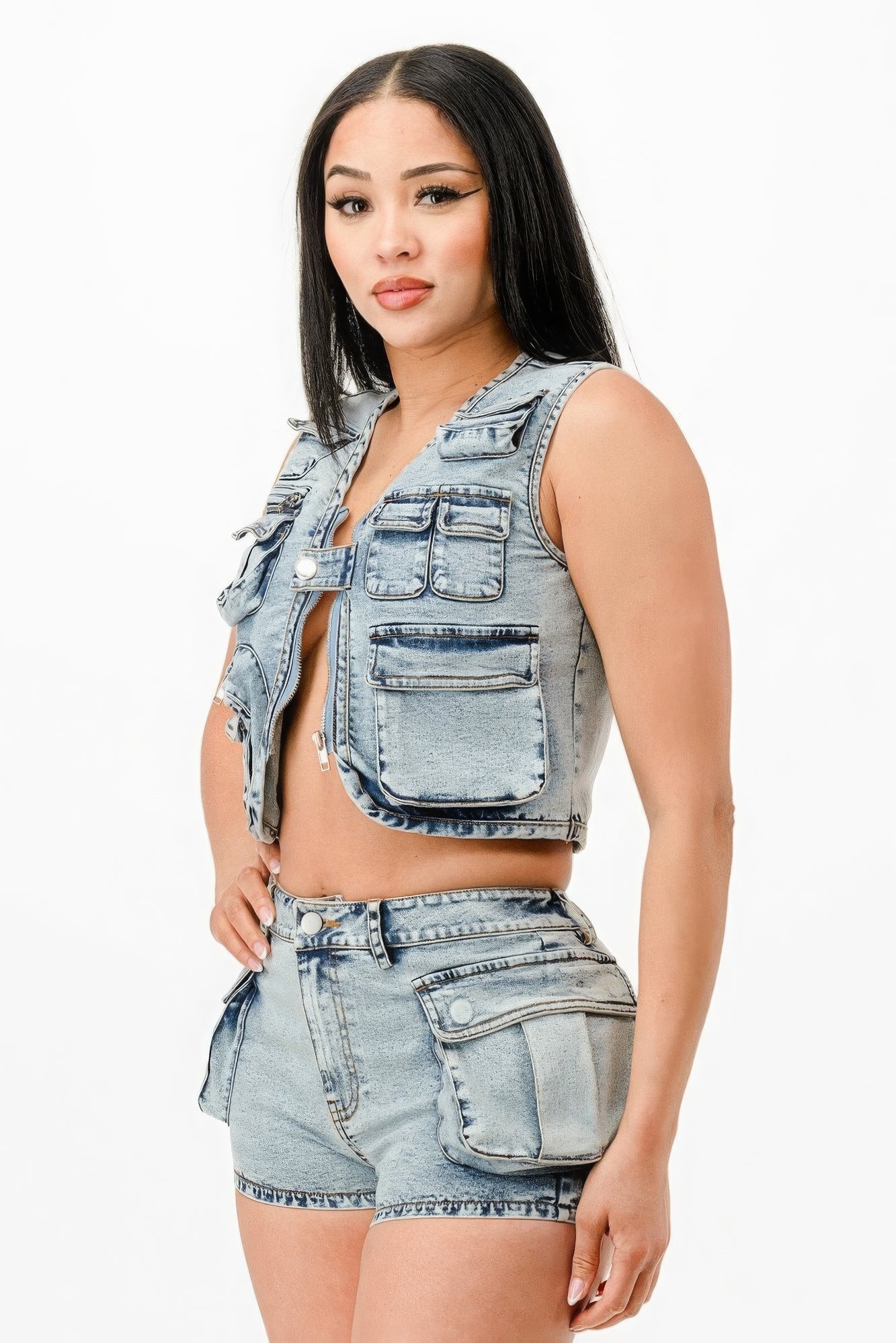 Washed Denim Two Piece Set