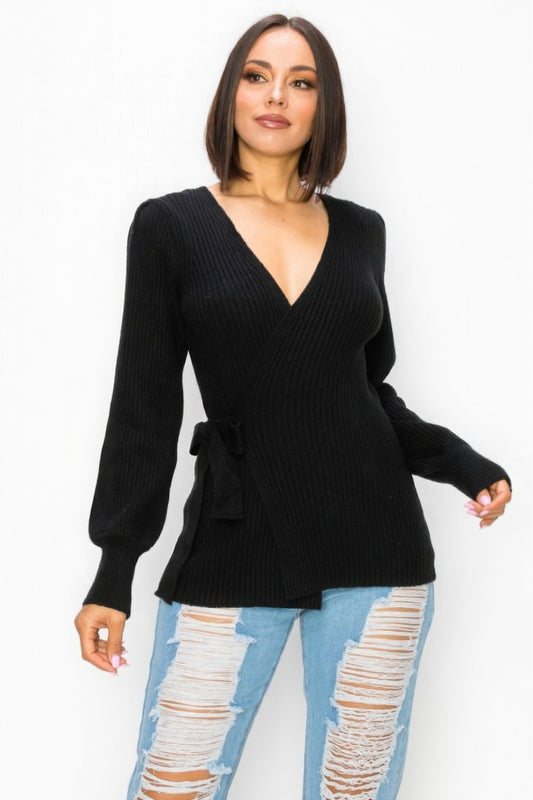 Surplice Ribbed Wrap-around Top