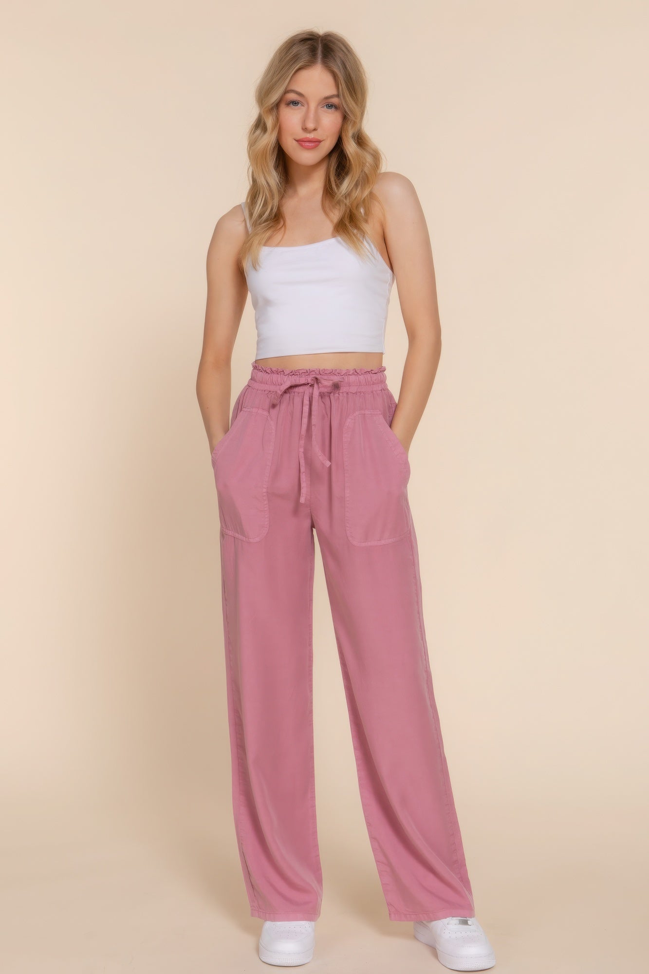 Elastic Waist Long Pants