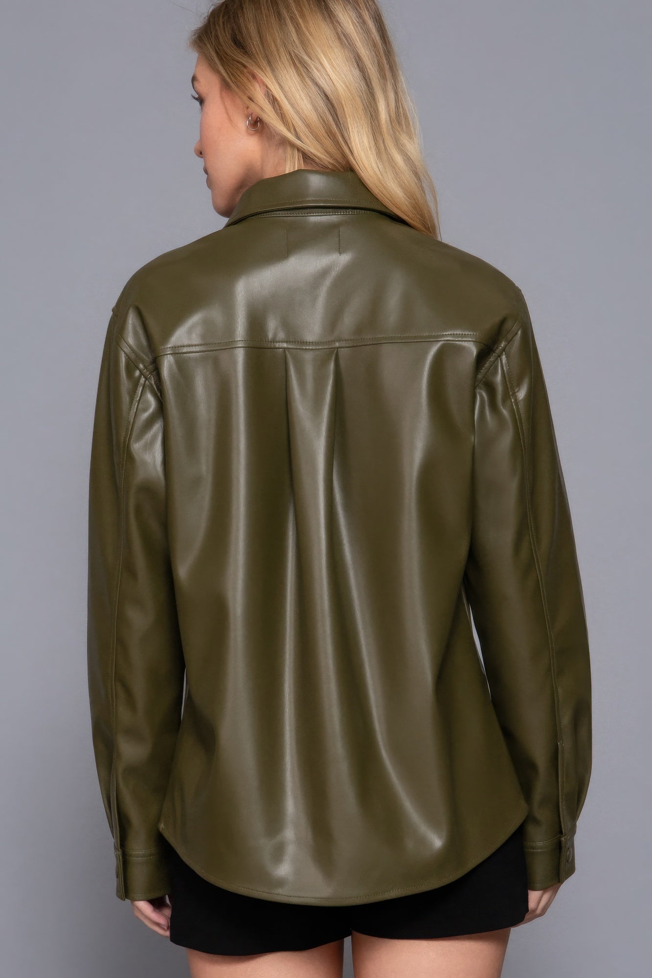 Long Slv Faux Leather Shacket