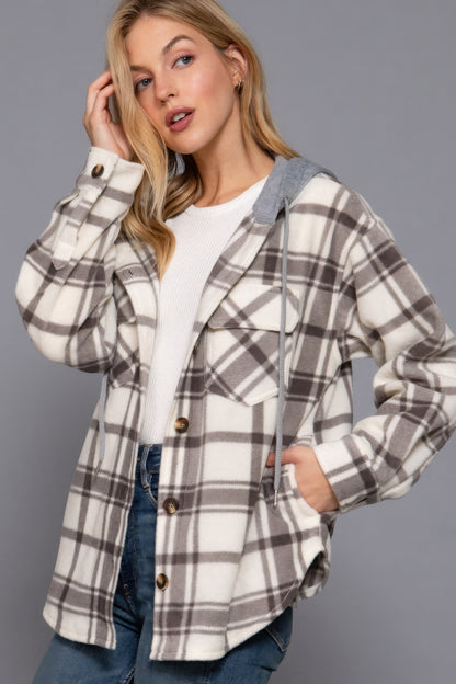 Plaid Print Hoodie Fleece Jacket