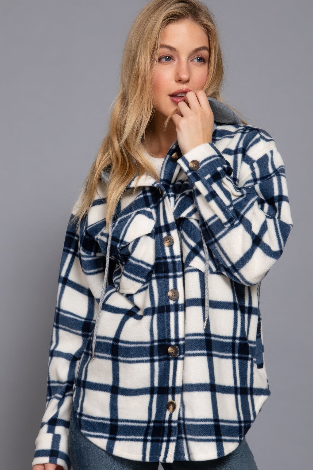 Plaid Print Hoodie Fleece Jacket