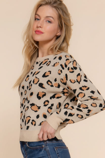 Long Slv Animal Jacquard Sweater