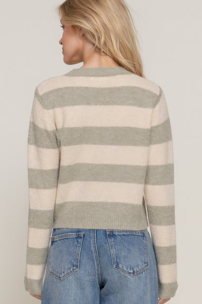 Long Slv Crew Neck Stripe Sweater