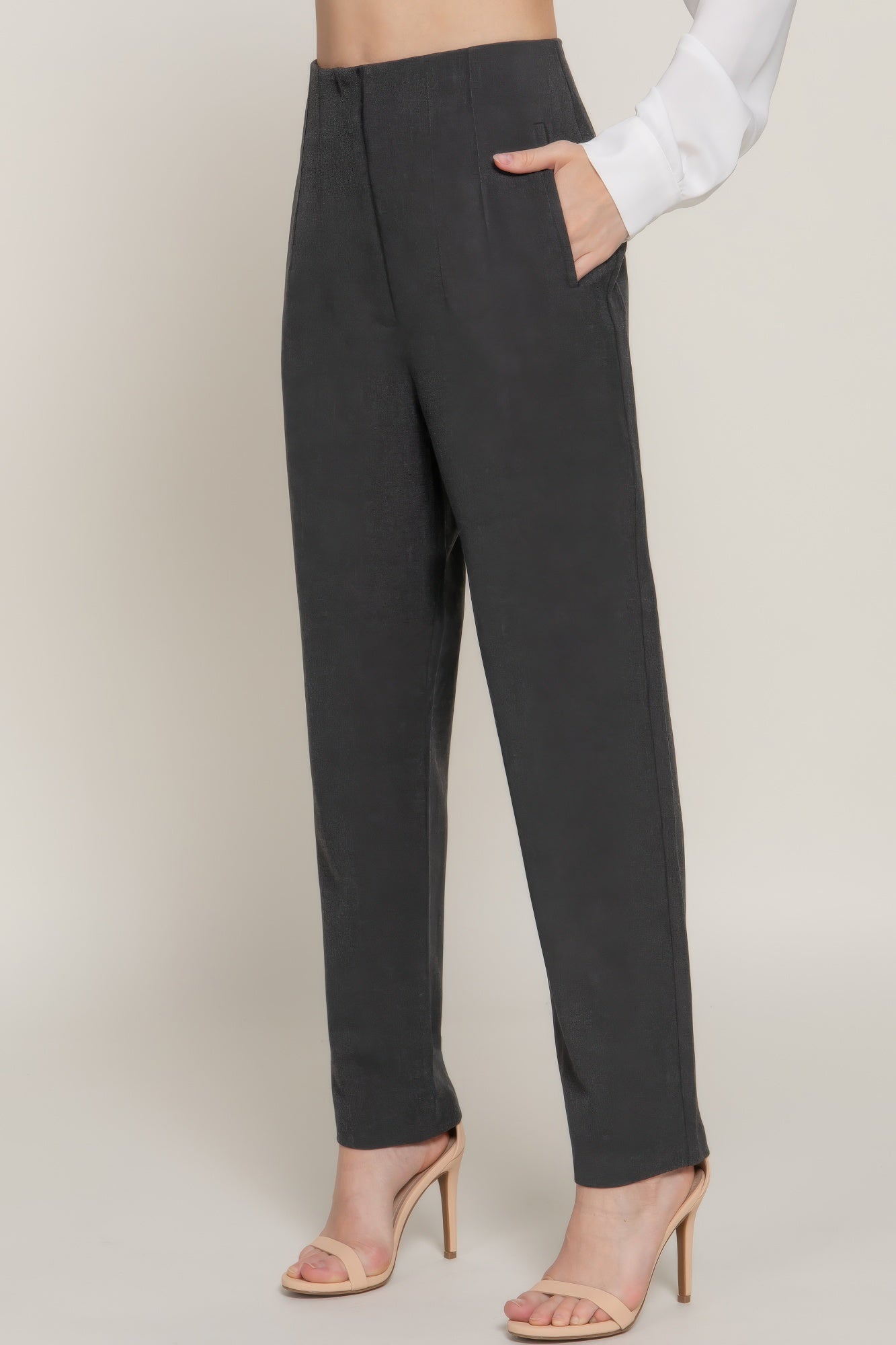 High Waist Pintuck Detail Long Pants