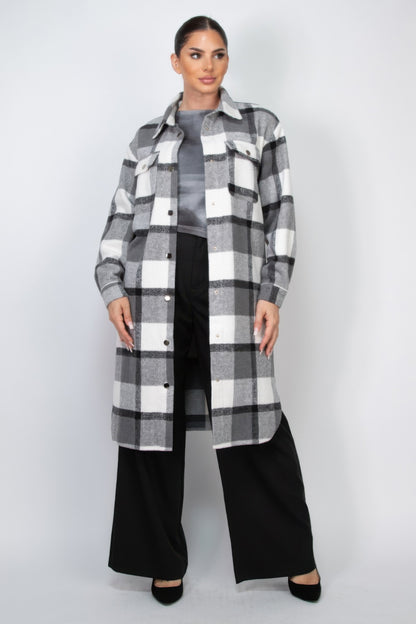 Plaid Buttoned Shacket Coat