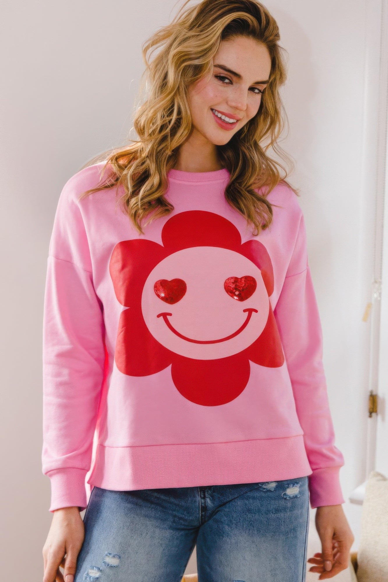 Smile Flower Oversized Pullover