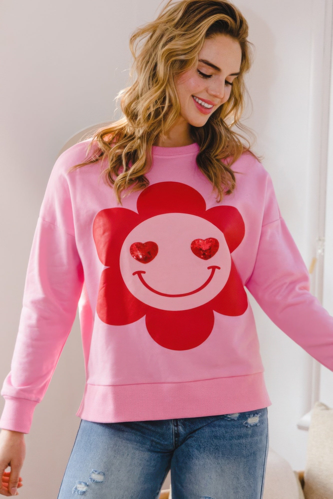 Smile Flower Oversized Pullover