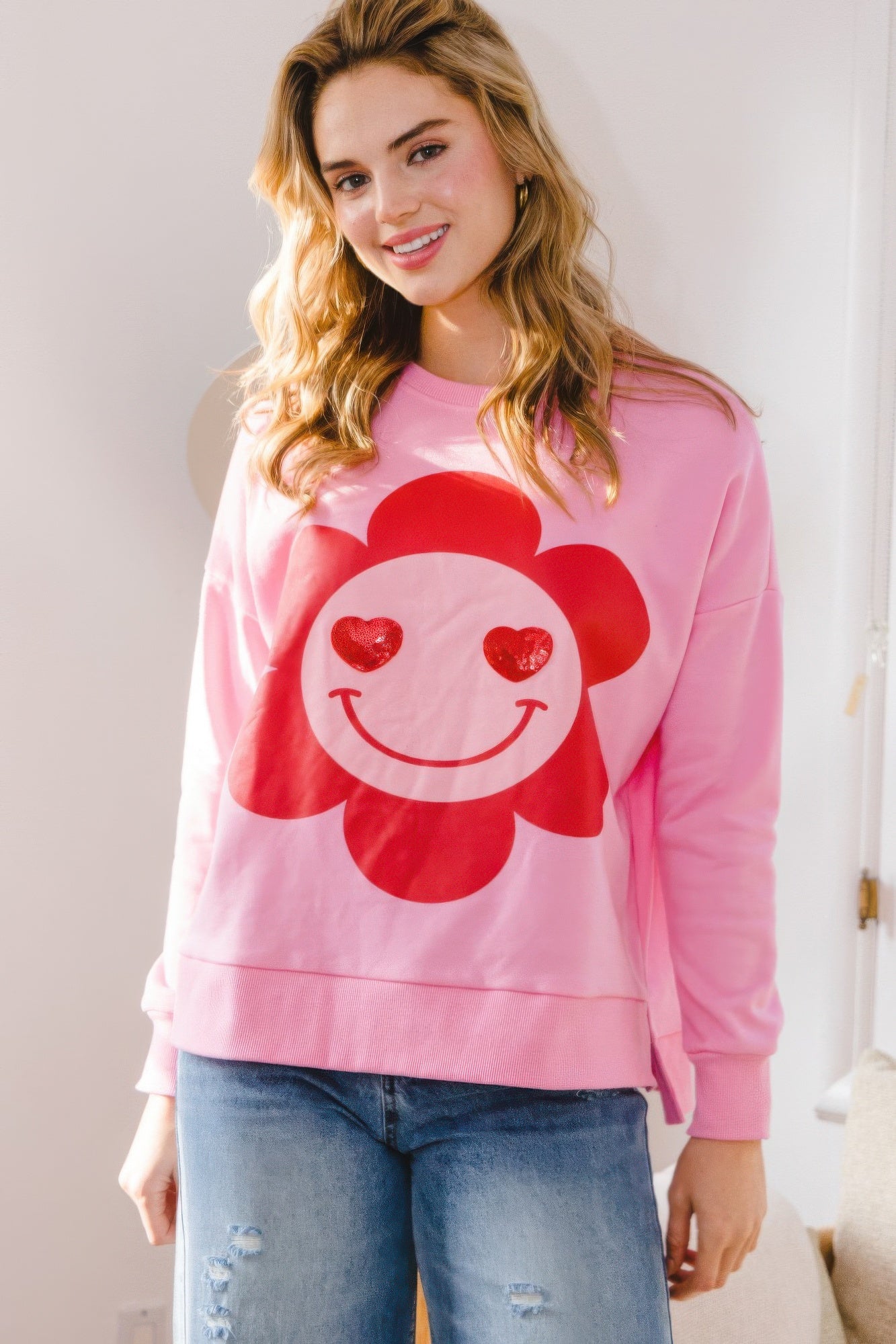 Smile Flower Oversized Pullover