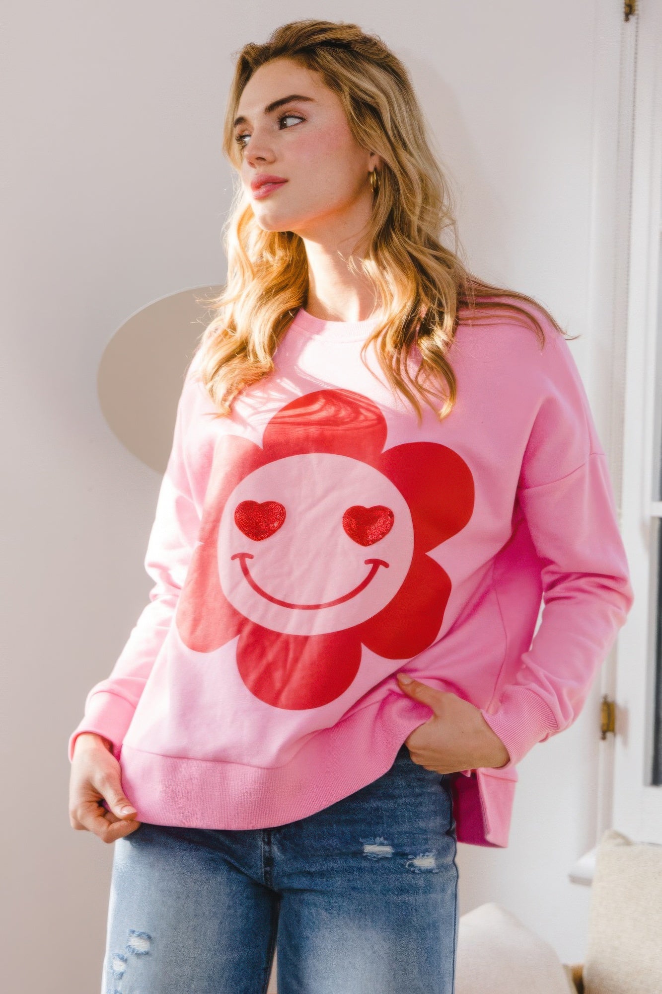 Smile Flower Oversized Pullover