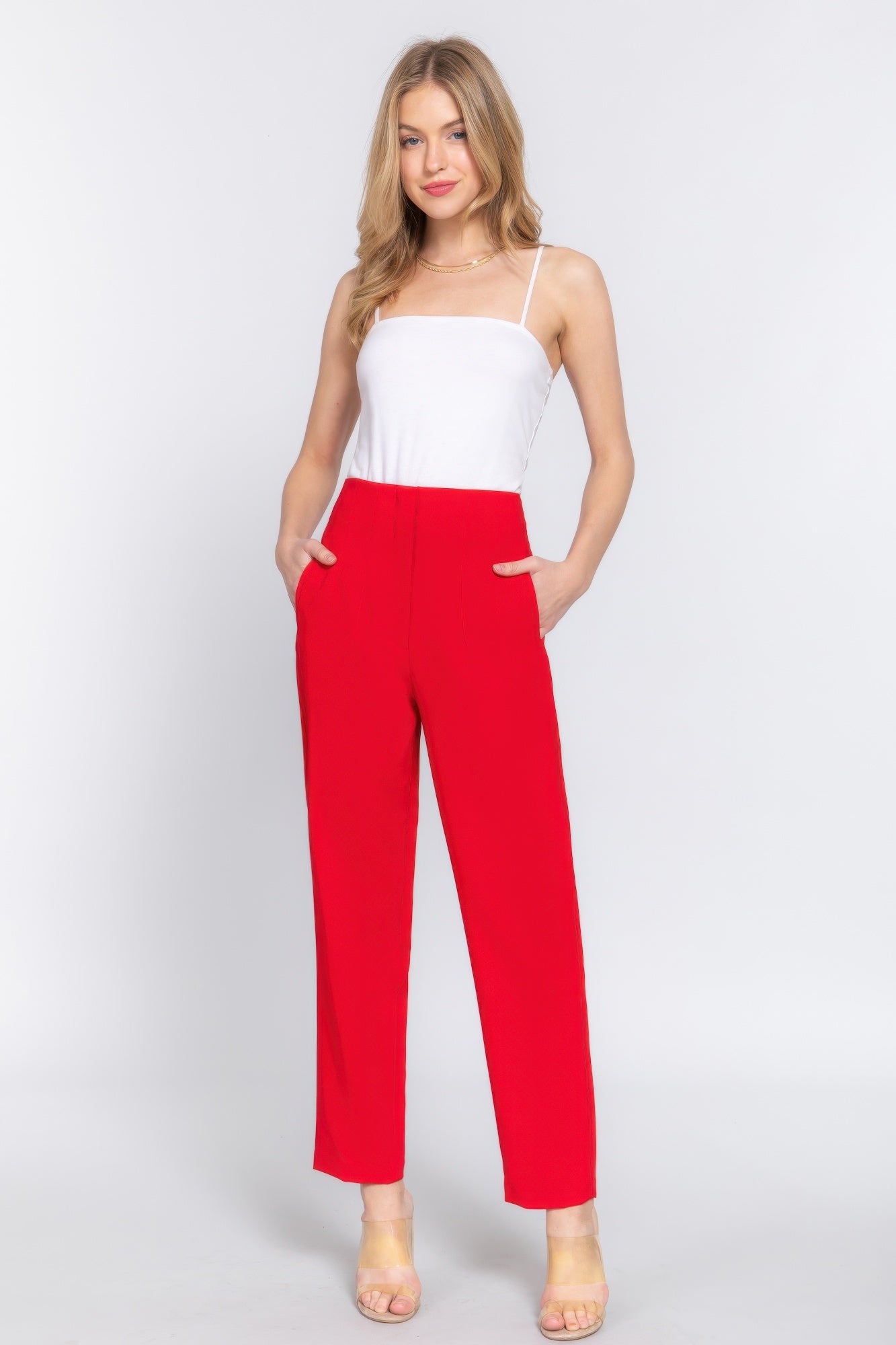 High Waist Pintuck Detail Long Pants