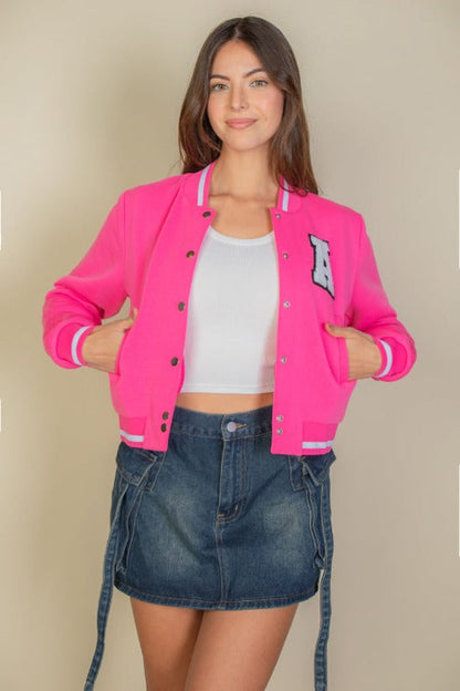 EZwear Varsity Crop Bomber Jacket