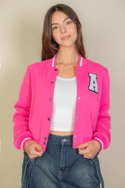 EZwear Varsity Crop Bomber Jacket