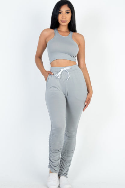 Crop Tank Top & Ruched Pants Set