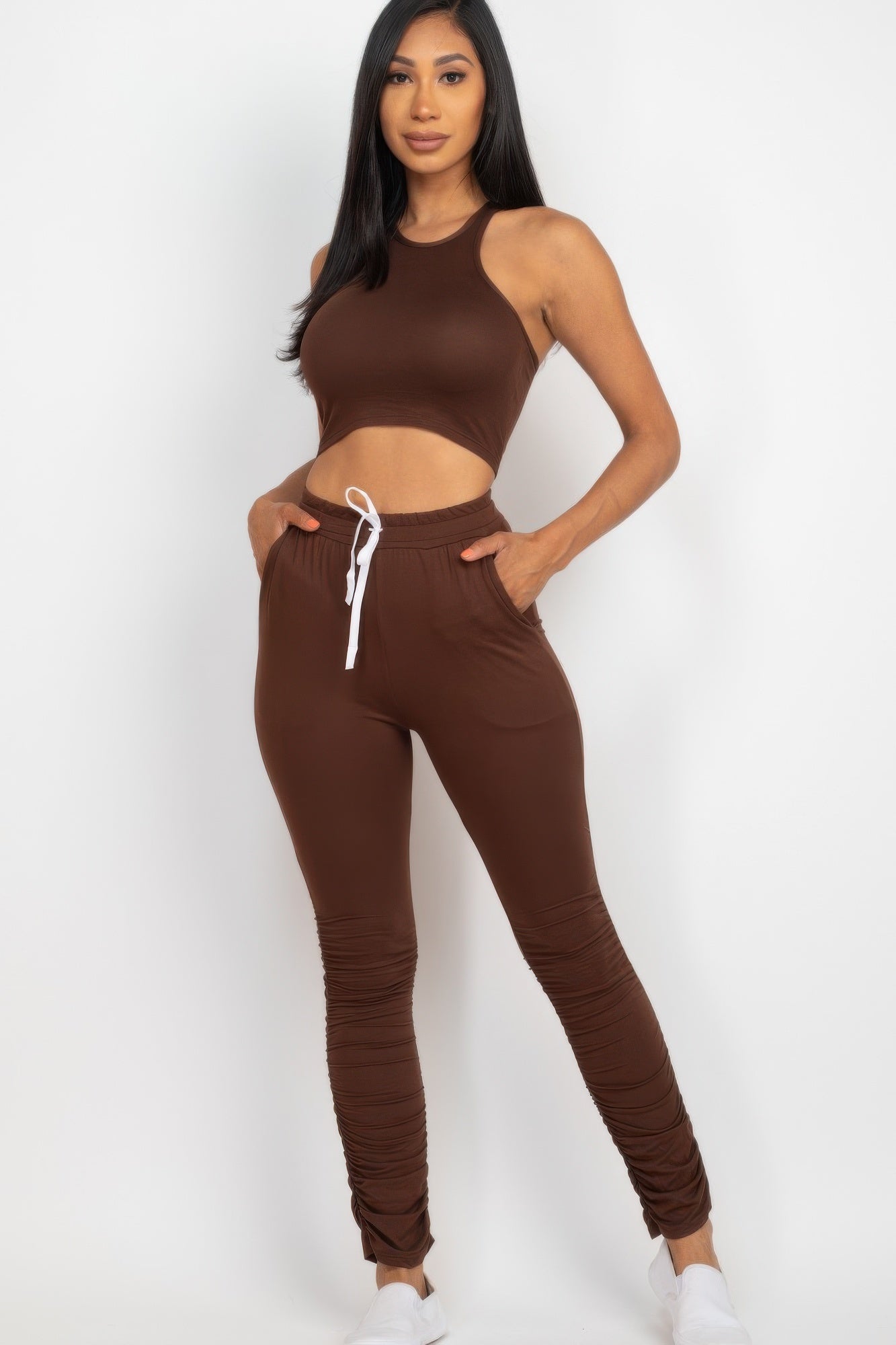 Crop Tank Top & Ruched Pants Set