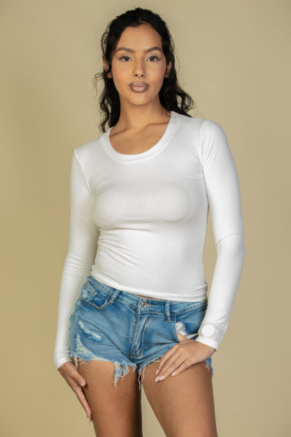 Ribbed Crew Neck Long Sleeve Tee