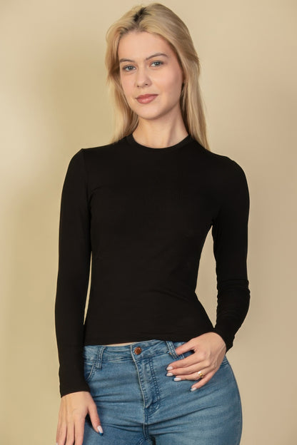 Ribbed Round Neck Long Sleeve Top