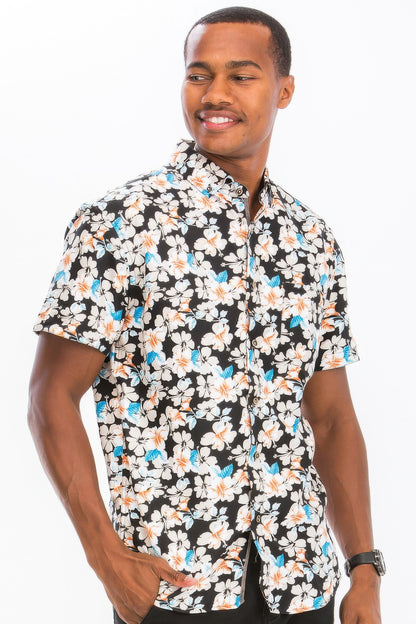 Mens Print Hawaiian Button Down Shirt