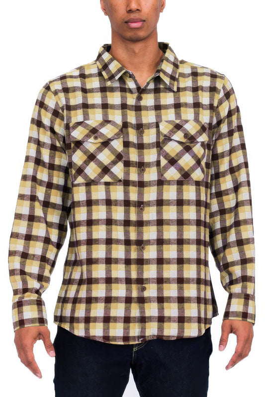 Regular Fit Checker Plaid Flannel Long Sleeve