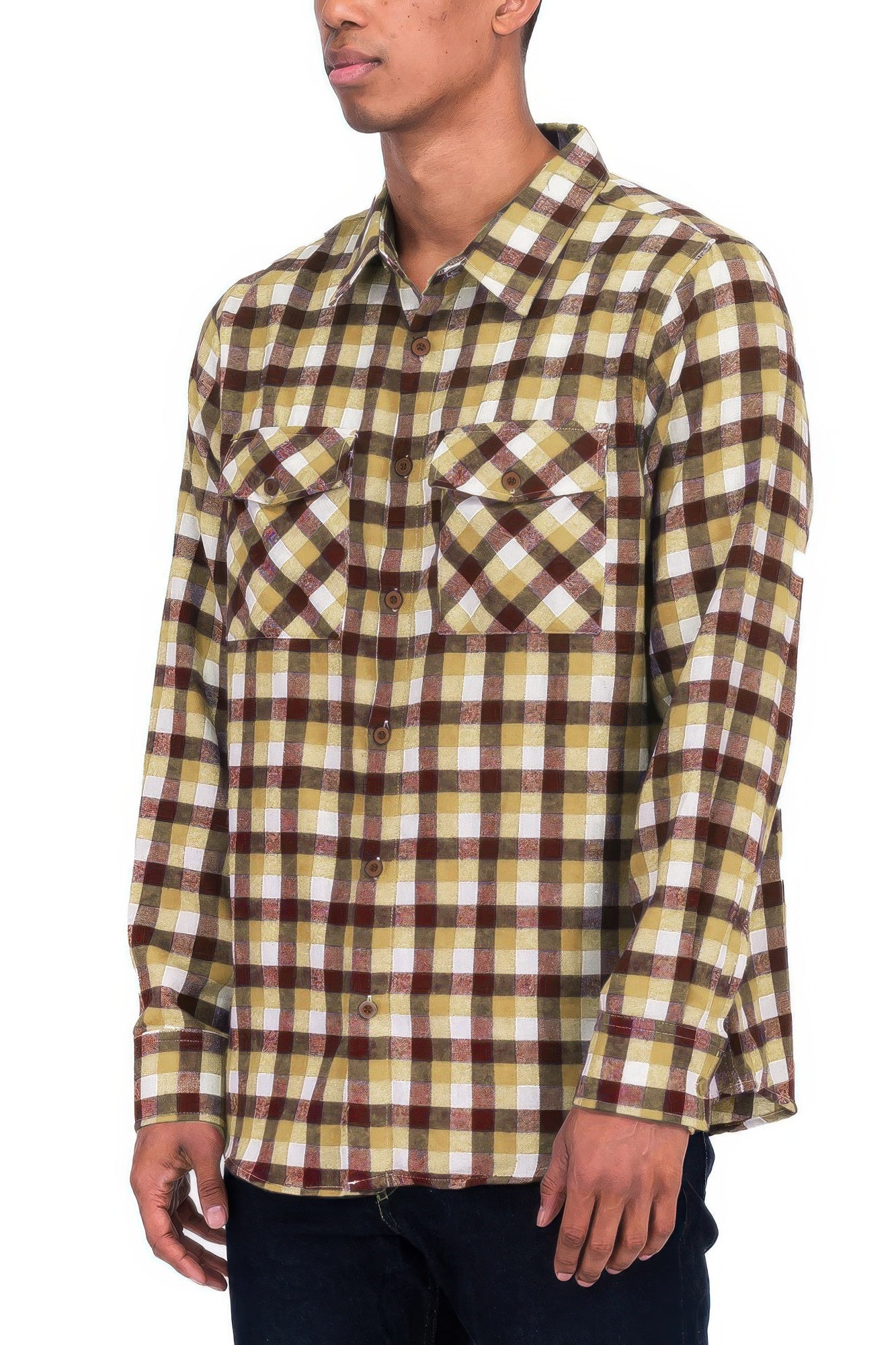 Regular Fit Checker Plaid Flannel Long Sleeve